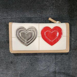 BRIGHTON leather wallet, cream with appliqued hearts